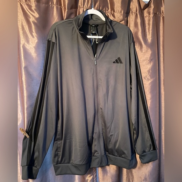 🆕 Adidas Men’s 3-Stripes Tricot Regular Sportswear Track Jacket. Grey/Black, 2XL - Picture 7 of 12